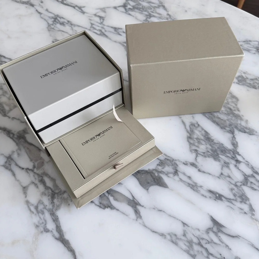 Emporio Armani Swiss Made Luxury Watch Box Set with Manuals and Pouch